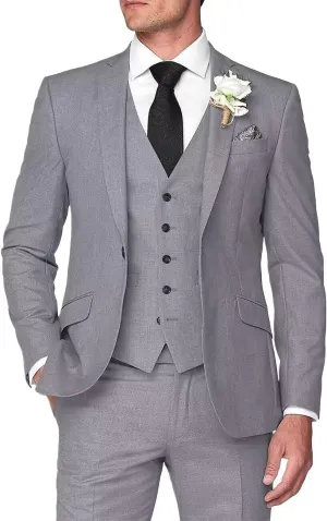 3 Piece Men's Linen Suit,Slim Fit Suits Set for Men Two Buttons Grooms Suits for Summer Beach Wedding