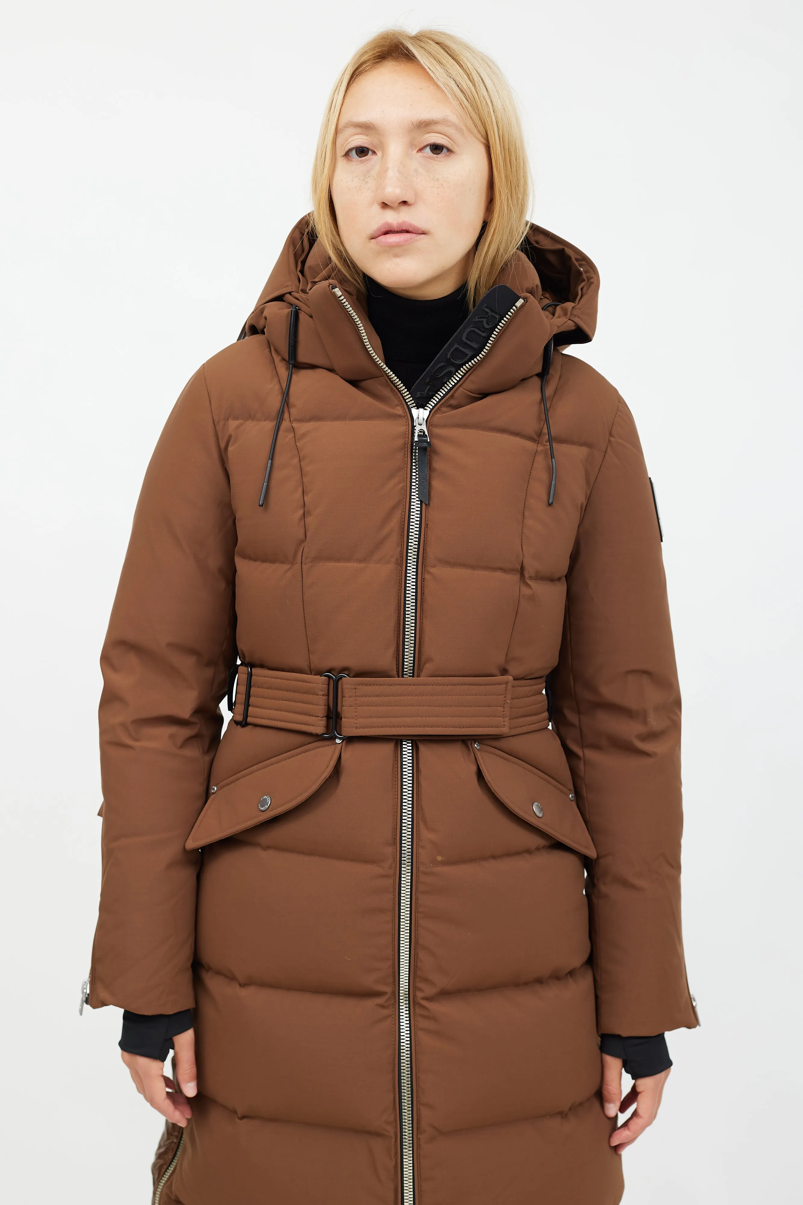 Brown Belted Long Puffer