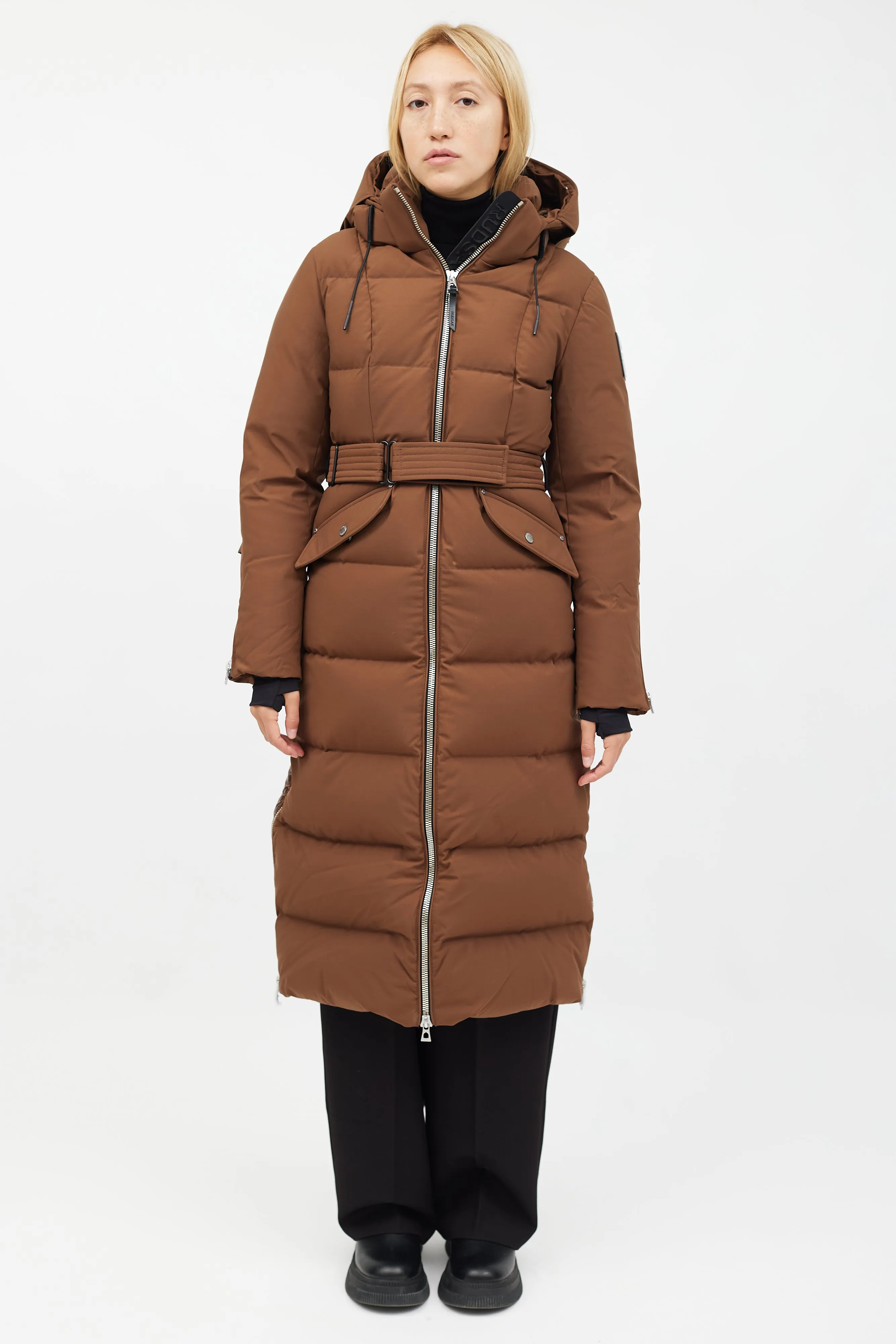 Brown Belted Long Puffer