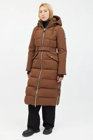 Brown Belted Long Puffer