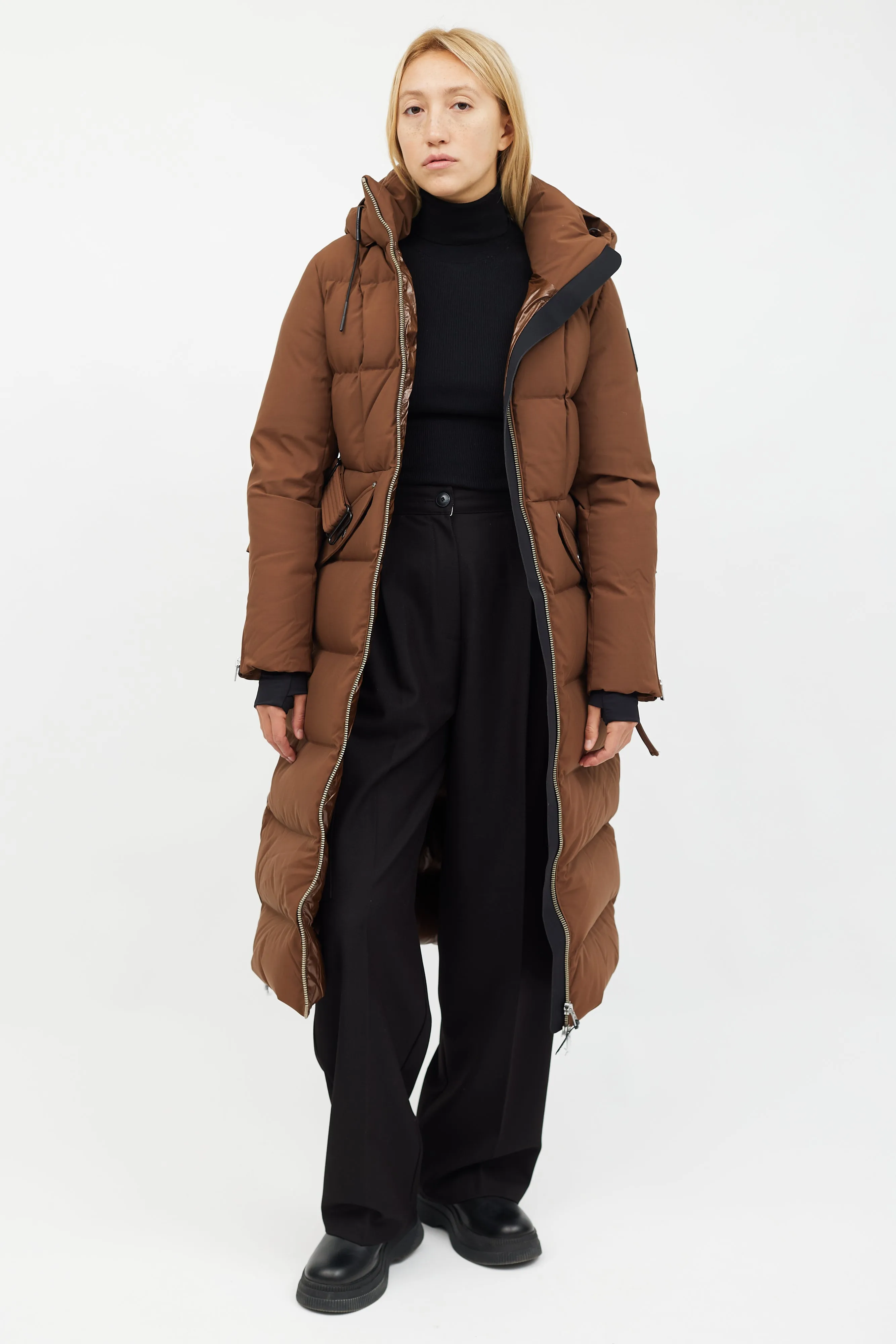Brown Belted Long Puffer