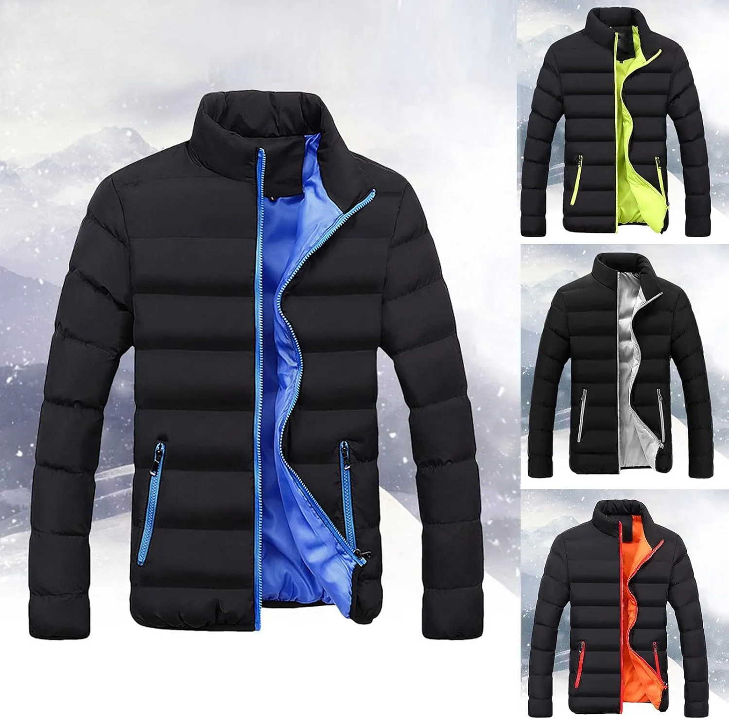 Bubble Coat Men No Hood Packable Puffer Jacket Hoodless Zip Up Lightweight Winter Down Jacket Quilted Padded Jacket