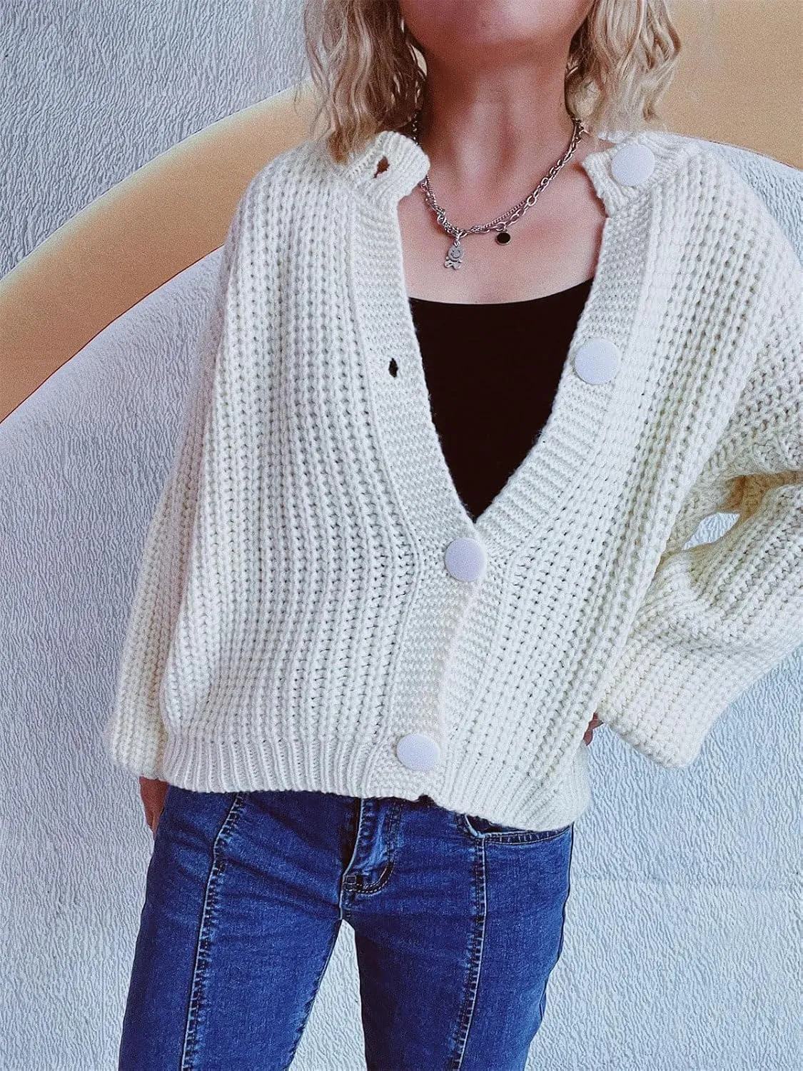 CHARTOU Women's Cable Knit Crop Button Up Sweater Short Chunky Open Front Cardigan Long Sleeve Outfits Fall