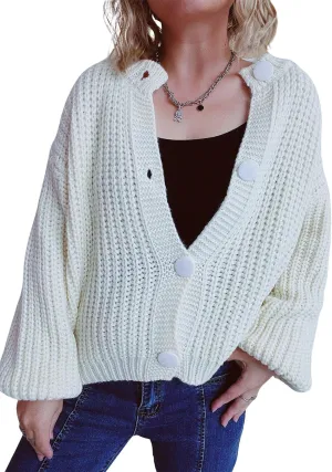 CHARTOU Women's Cable Knit Crop Button Up Sweater Short Chunky Open Front Cardigan Long Sleeve Outfits Fall