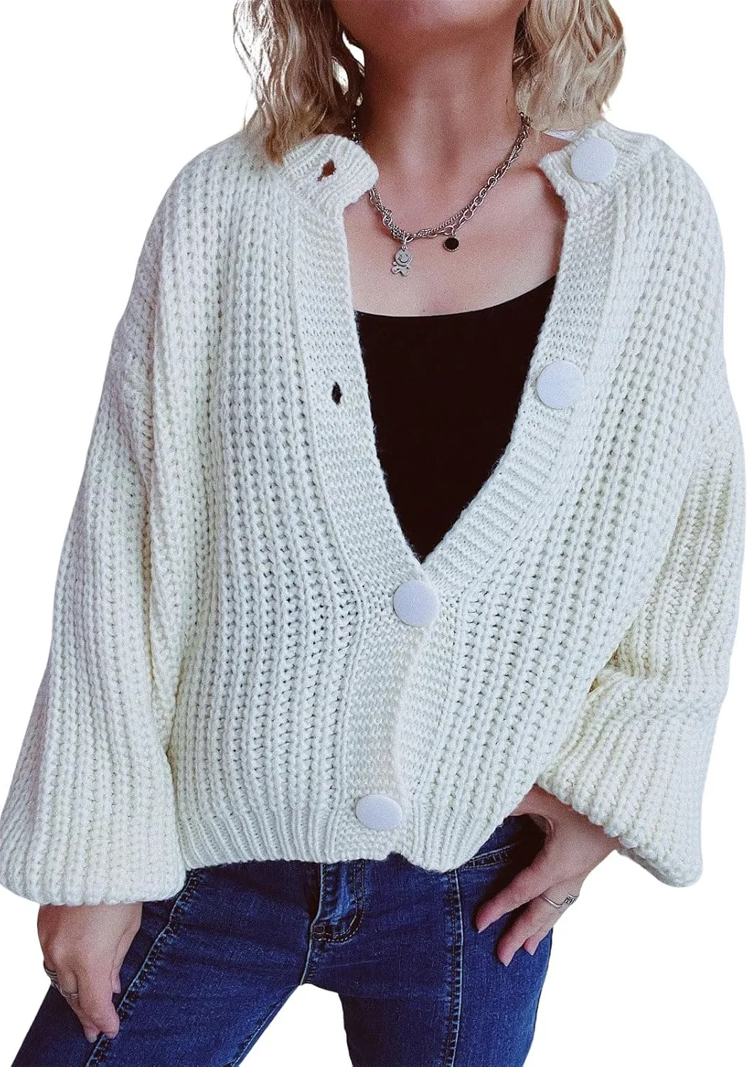 CHARTOU Women's Cable Knit Crop Button Up Sweater Short Chunky Open Front Cardigan Long Sleeve Outfits Fall