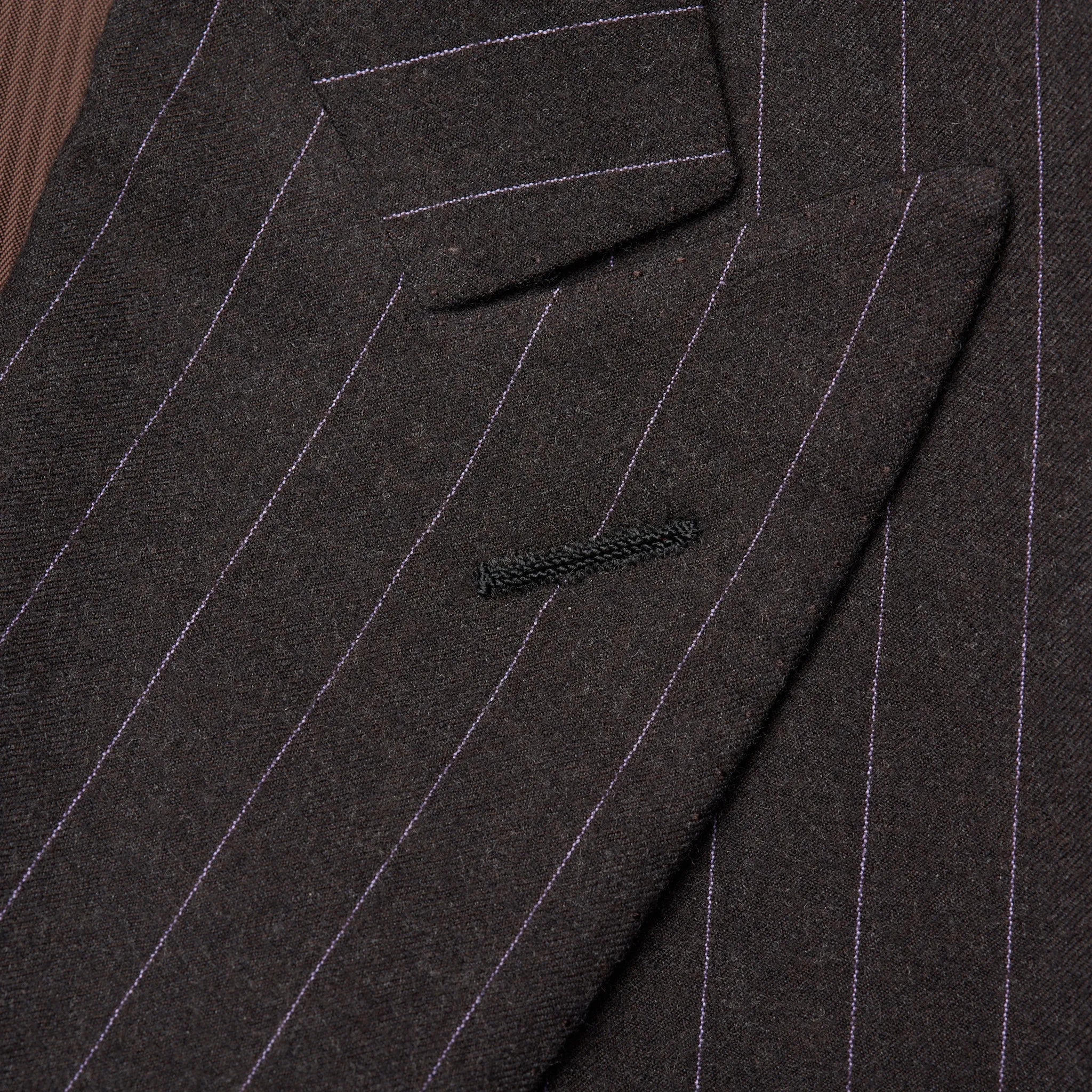 D'AVENZA Handmade Brown Striped Wool Super 130's Flannel DB Suit EU 50 NEW US 40