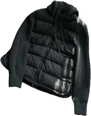DBFBDTU Women Knitted Patchwork Down Jacket Drawstring Hooded Warm Lightweight Puffer Coat