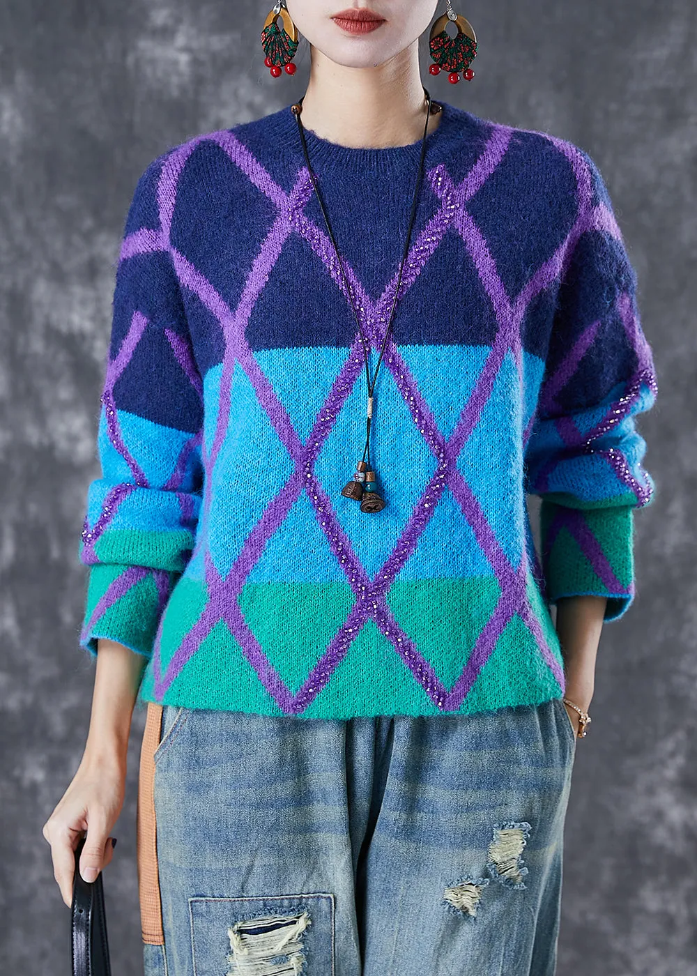 French Colorblock Oversized Thick Knit Sweaters Winter ML1764