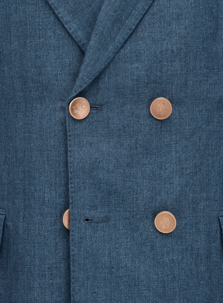 Indigo Blue Linen Suit - Golden Buttons