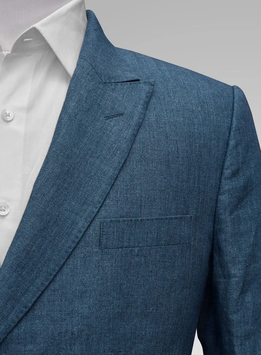 Indigo Blue Linen Suit - Golden Buttons