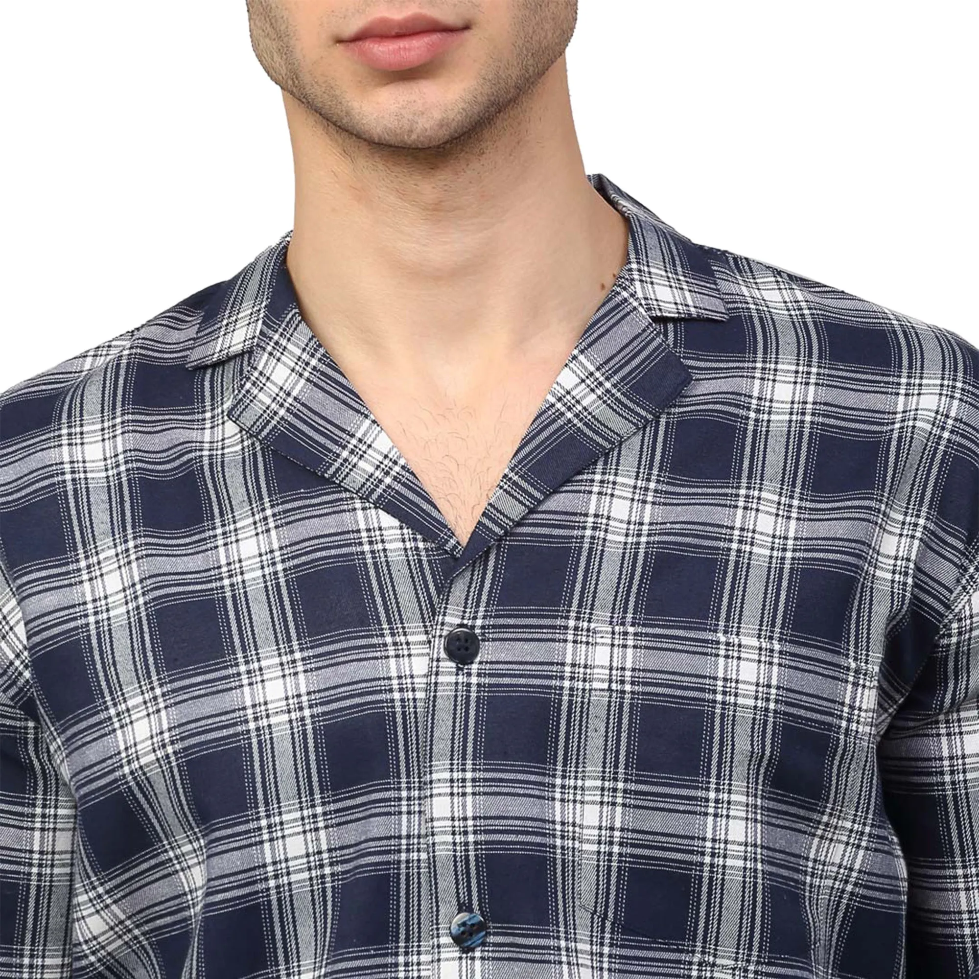 Jashvi Men's Navy Blue Checked Night Suits
