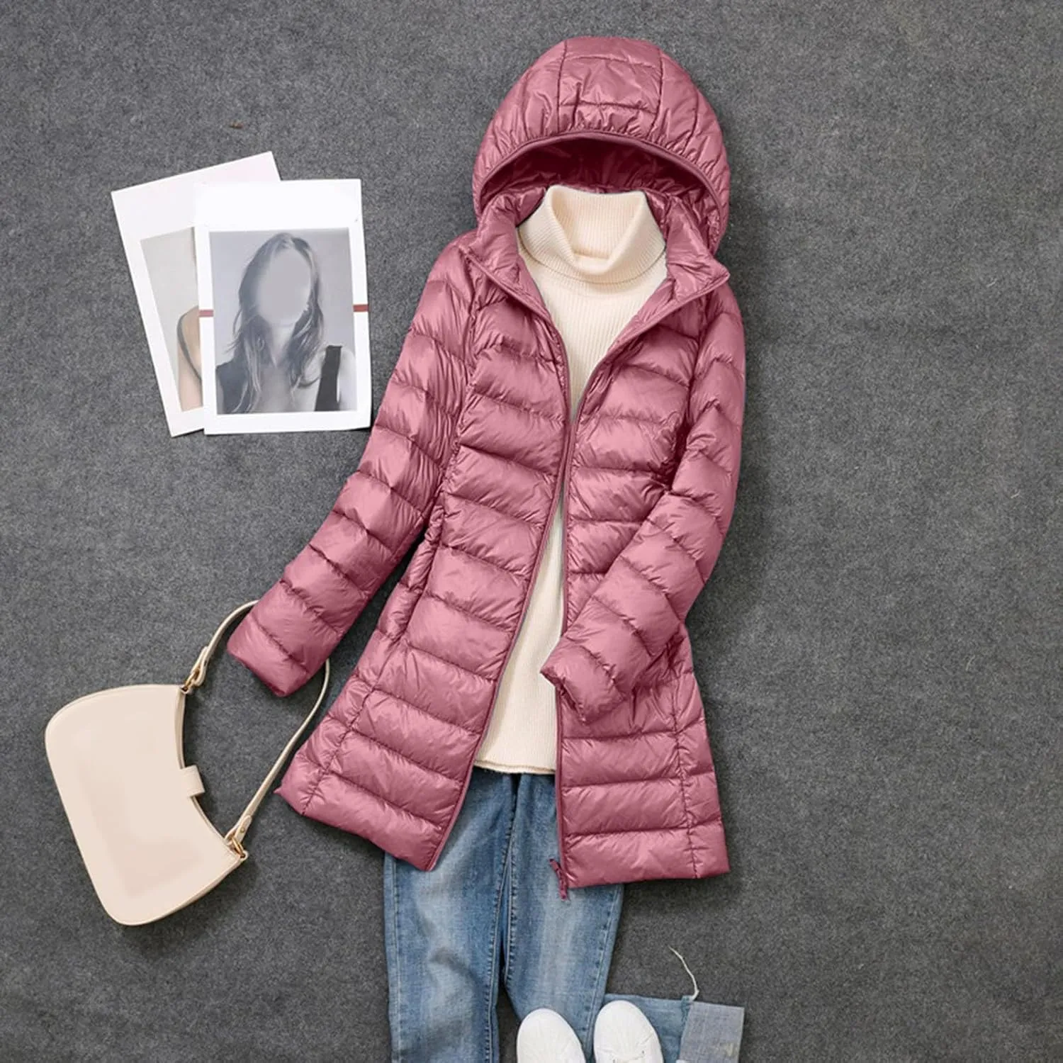 Long Puffer Jacket Women Packable Down Jacket Ultralight Parkas Jacket Maxi Water-Resistant Thicken Hooded Insulated Coat