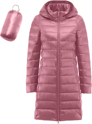Long Puffer Jacket Women Packable Down Jacket Ultralight Parkas Jacket Maxi Water-Resistant Thicken Hooded Insulated Coat