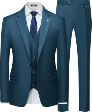 MAGE MALE Mens Suits Slim Fit 3 Piece Tuxedo Suit One Button Solid Prom Wedding Party Blazer Vest Pants Set with Tie