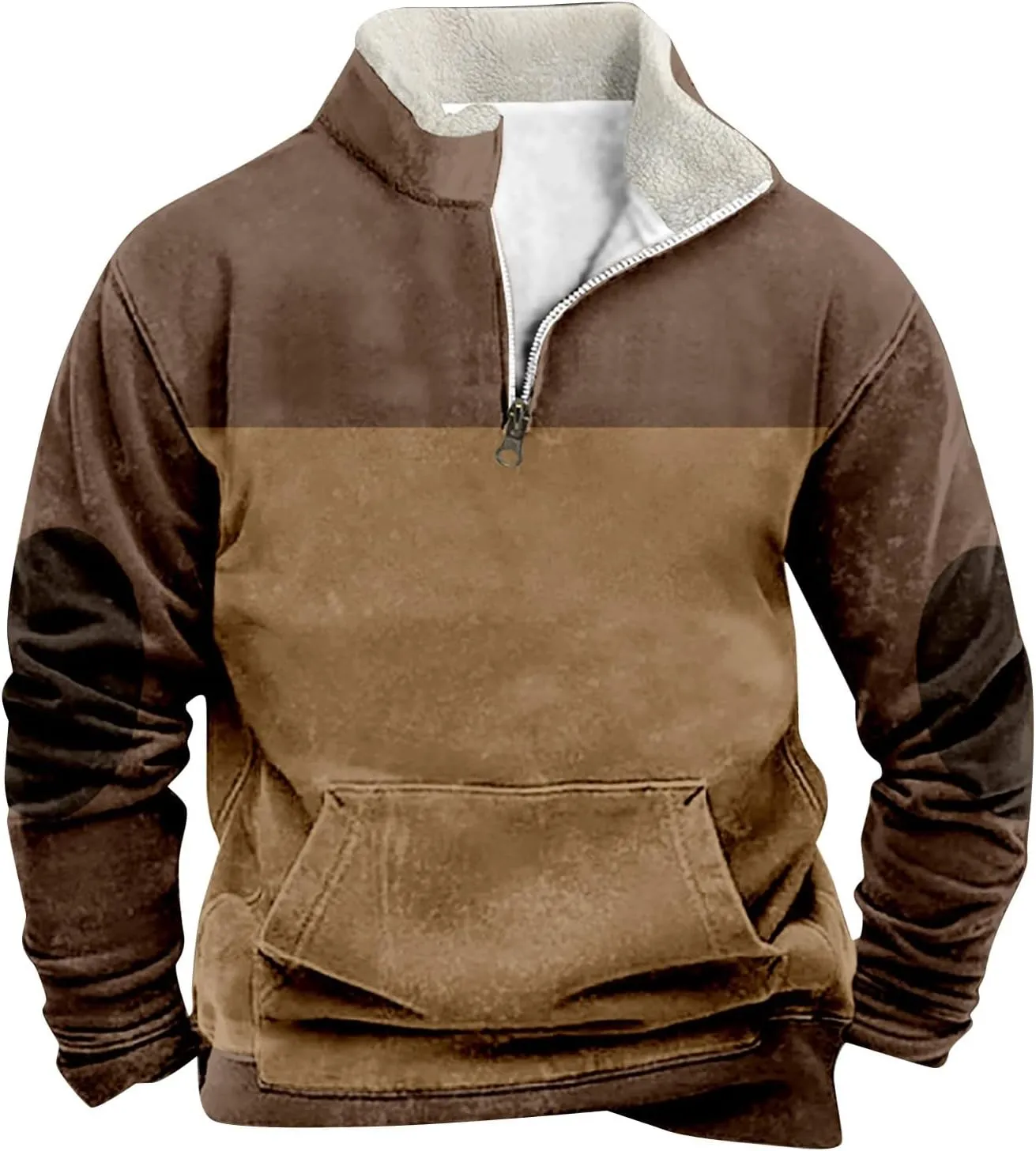 Men Fleece Lined Sweatshirt Plus Size 1/4 Zip Warm Sherpa Winter Thick Sweater Loose Color Block Long Sleeve Pullover