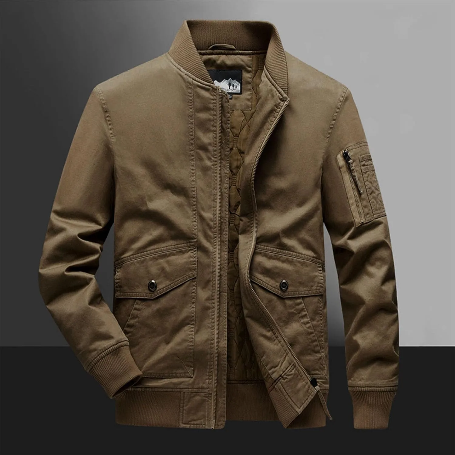 Mens Bomber Jacket Casual Fall Winter Military Jacket Full Zip Quilted Lined Coats Windproof Warm Outwear with Pocket