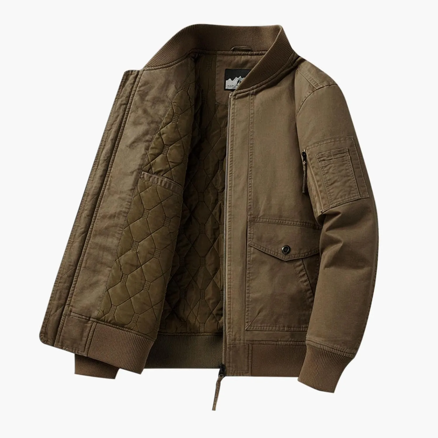Mens Bomber Jacket Casual Fall Winter Military Jacket Full Zip Quilted Lined Coats Windproof Warm Outwear with Pocket