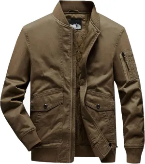 Mens Bomber Jacket Casual Fall Winter Military Jacket Full Zip Quilted Lined Coats Windproof Warm Outwear with Pocket