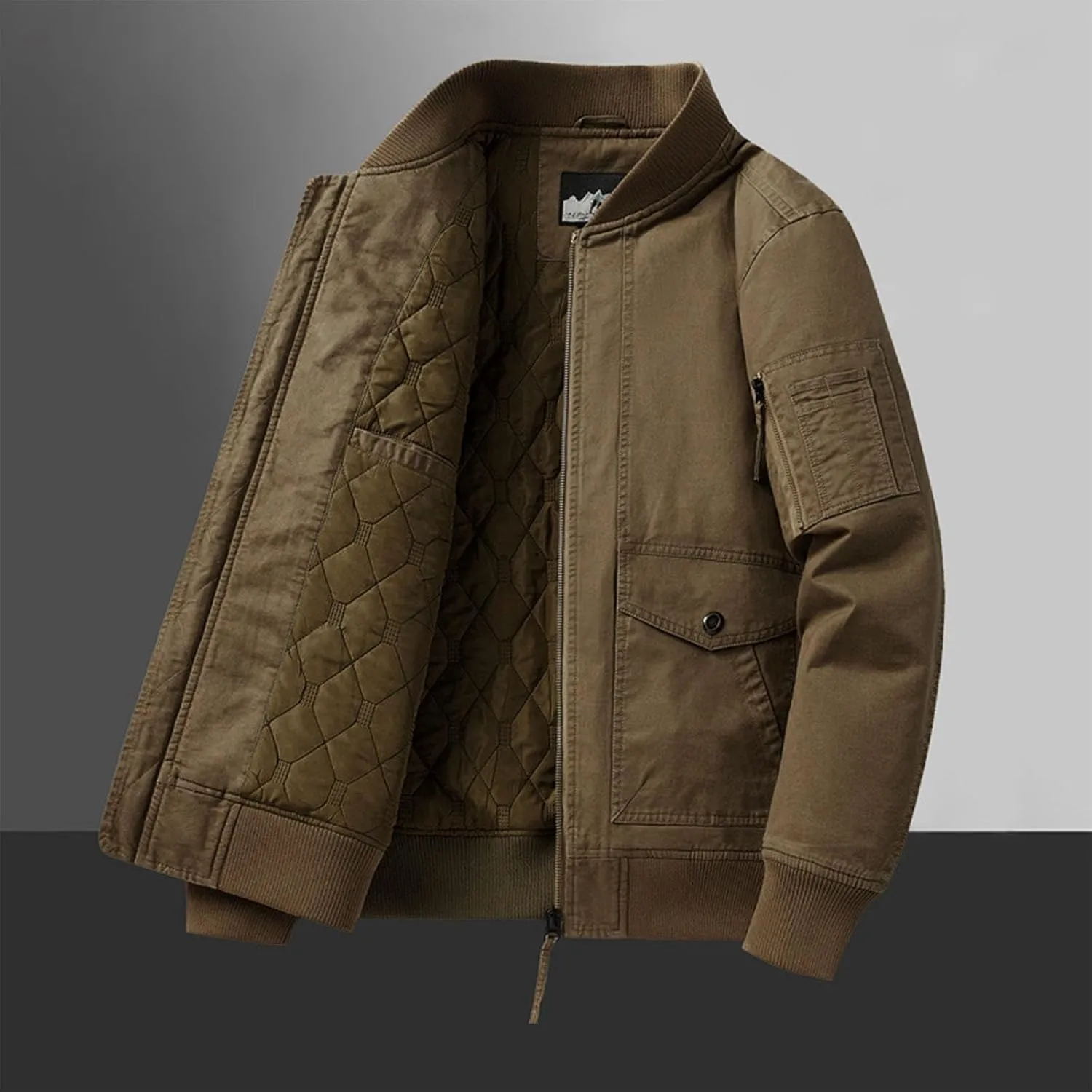 Mens Bomber Jacket Casual Fall Winter Military Jacket Full Zip Quilted Lined Coats Windproof Warm Outwear with Pocket