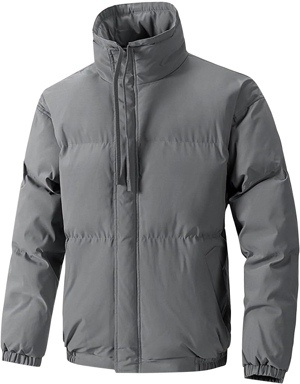 Men's Puffer Jacket Stand Collar Quilted Coat Windproof Down Jacket Zip up Insulated Jacket Warm Winter Coats