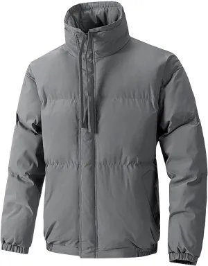 Men's Puffer Jacket Stand Collar Quilted Coat Windproof Down Jacket Zip up Insulated Jacket Warm Winter Coats