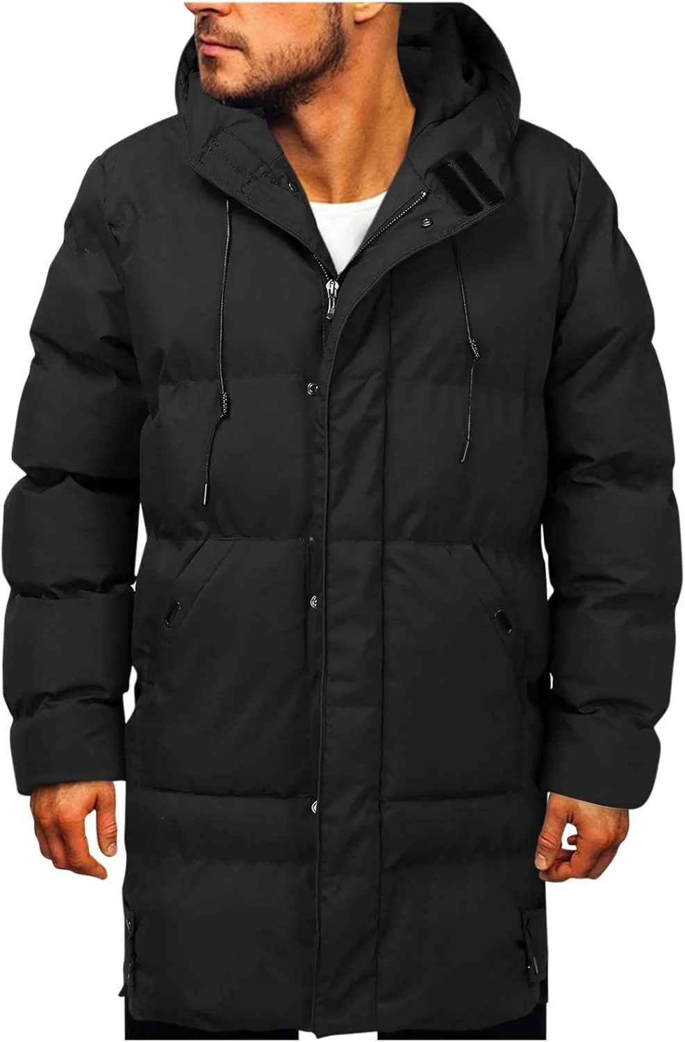 Mens Puffer Jacket with Hood, Gutori Men's Winter Down Coats Thicken Parkas Classic Zipper Padded Thermal Outwear