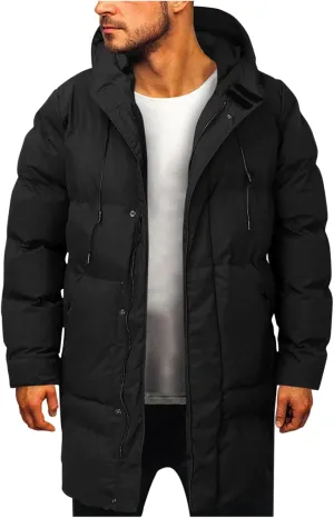 Mens Puffer Jacket with Hood, Gutori Men's Winter Down Coats Thicken Parkas Classic Zipper Padded Thermal Outwear