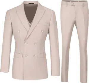 Mens Suits 3 Piece Slim Fit Double Breasted Suit Business Wedding Prom Tuxedo Solid Blazer Vest Pants Set