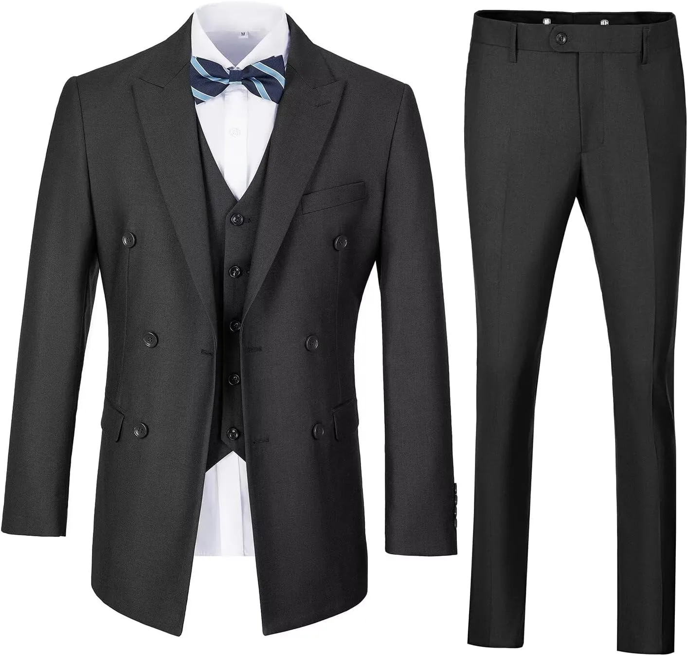 Mens Suits 3 Piece Slim Fit Double Breasted Suit Business Wedding Prom Tuxedo Solid Blazer Vest Pants Set
