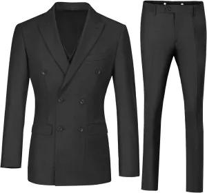 Mens Suits 3 Piece Slim Fit Double Breasted Suit Business Wedding Prom Tuxedo Solid Blazer Vest Pants Set