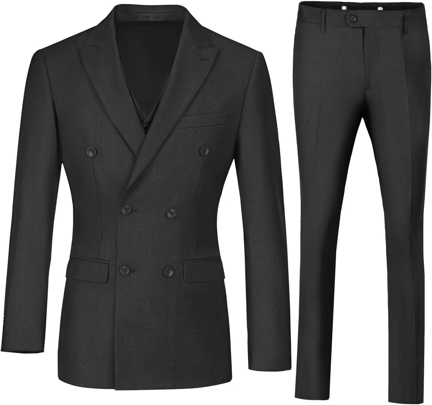 Mens Suits 3 Piece Slim Fit Double Breasted Suit Business Wedding Prom Tuxedo Solid Blazer Vest Pants Set