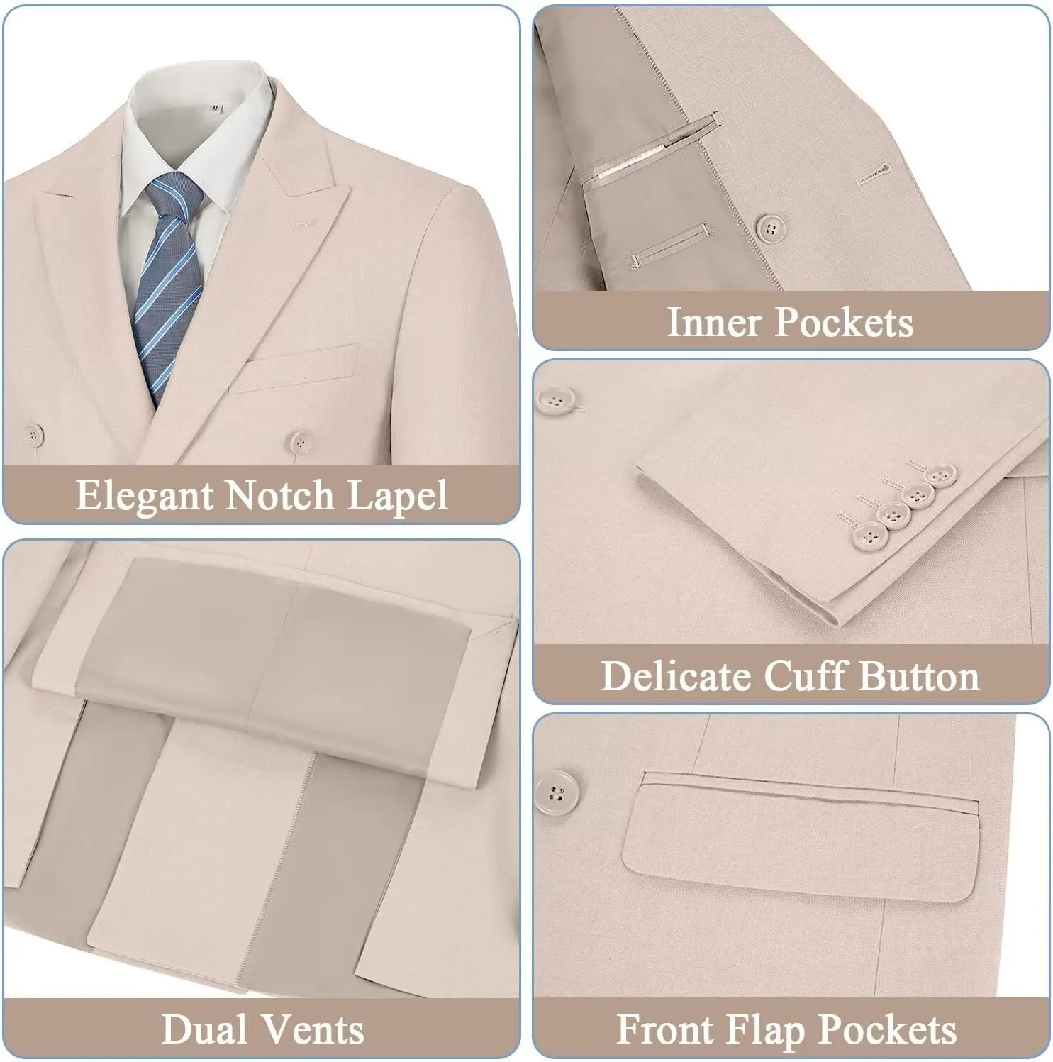 Mens Suits 3 Piece Slim Fit Double Breasted Suit Business Wedding Prom Tuxedo Solid Blazer Vest Pants Set
