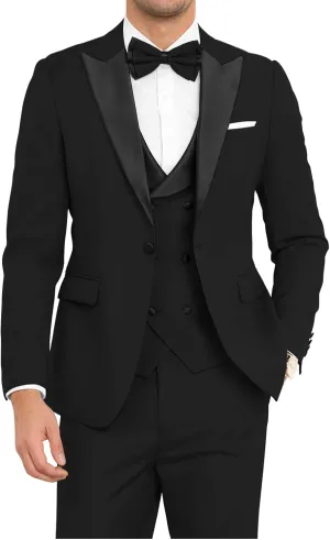 Mens Tuxedo Suit 3 Piece Slim Fit Double Breasted Suit Men Wedding Prom Party Dinner Tuxedo with Tie