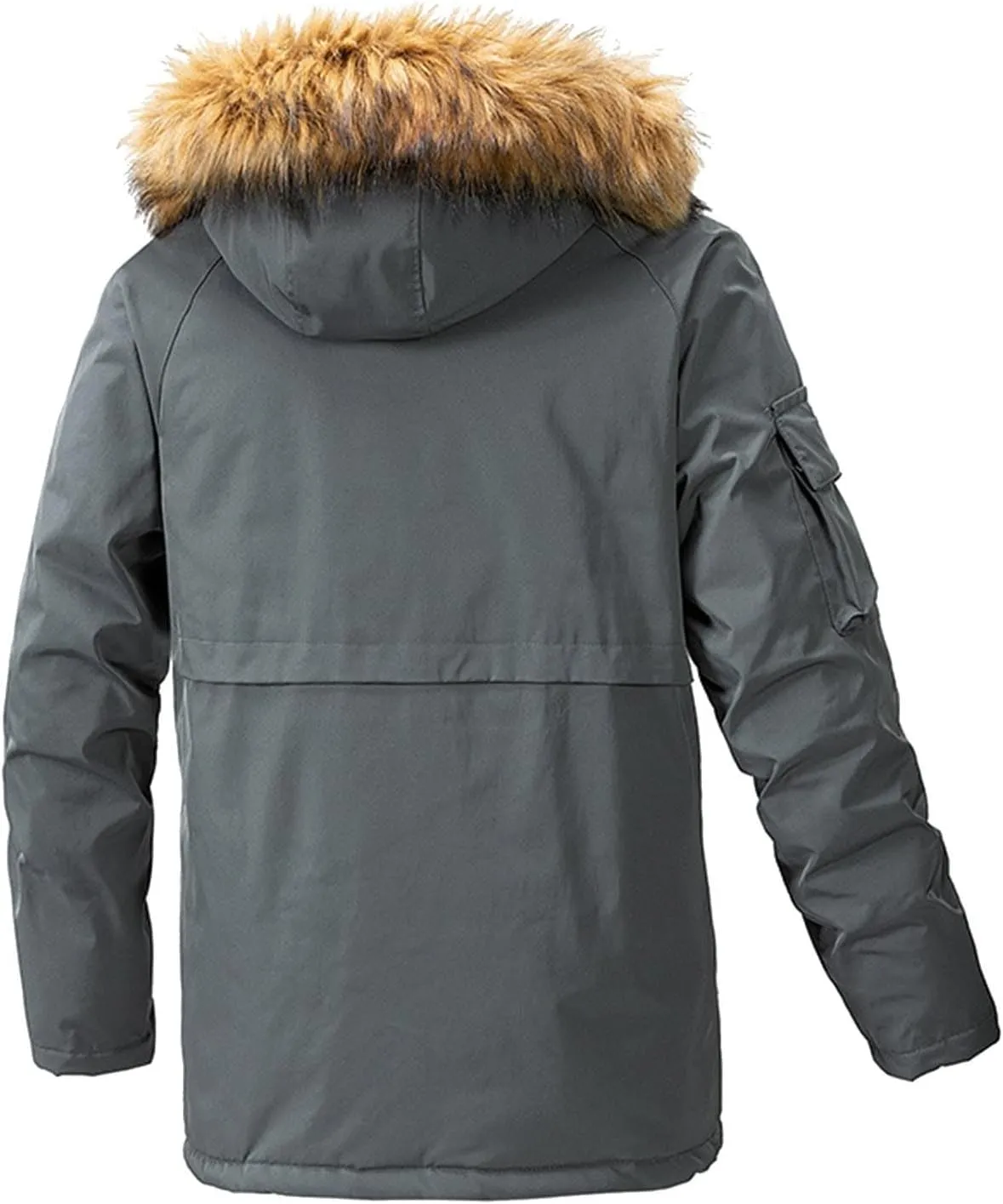 Men's Winter Jacket with Hood Sherpa Lined Full Zip Thermal Jackets Plus Size Windproof Padded Loose Outdoor Coat with Pocket