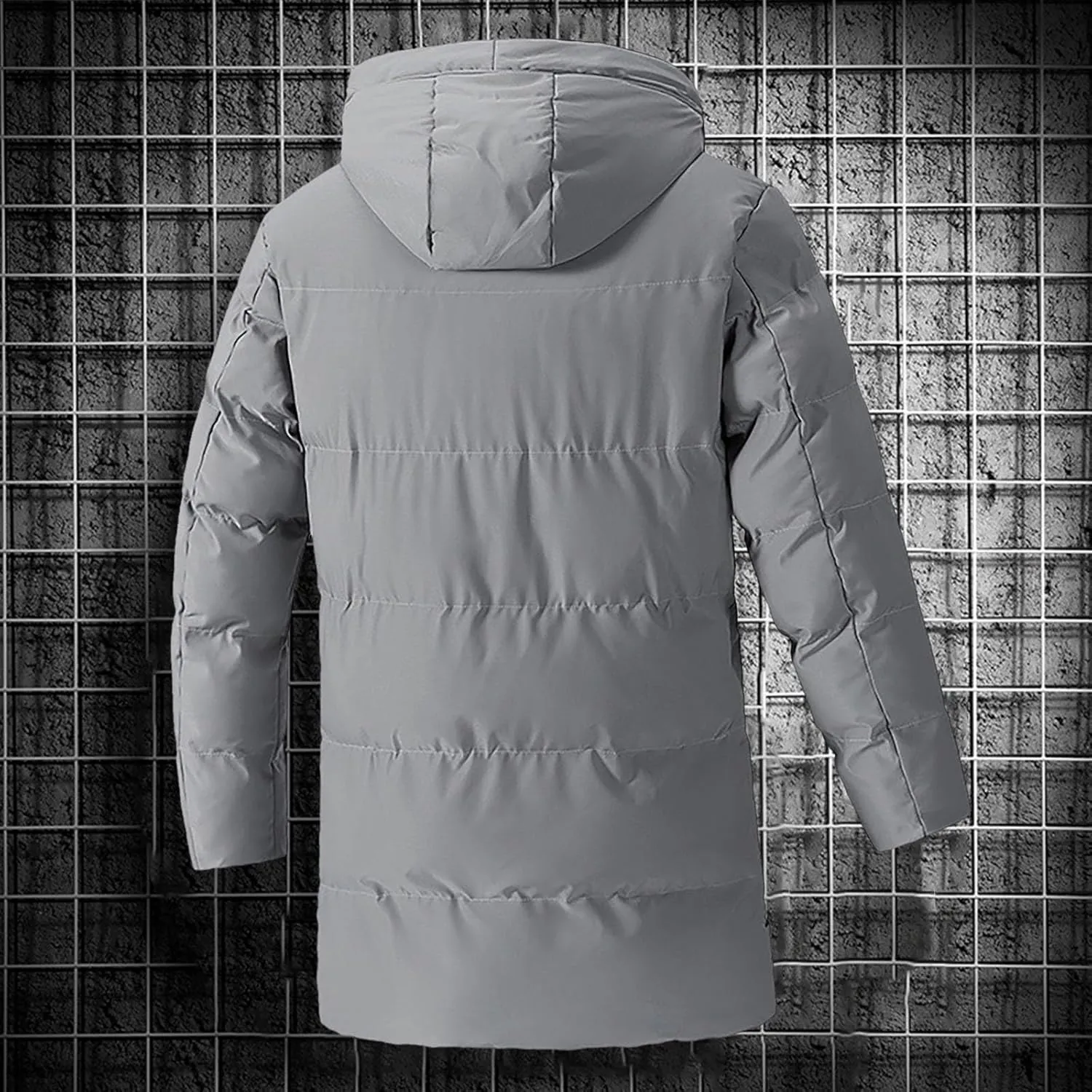 Mens Winter Jackets with Hood Full Zip Windproof Warm Padded Puffer Jacket Plus Size Lightweight Mid-Length Loose Down Coats