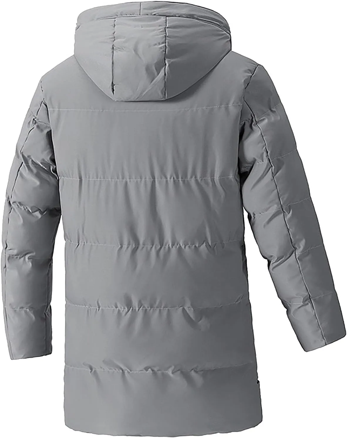 Mens Winter Jackets with Hood Full Zip Windproof Warm Padded Puffer Jacket Plus Size Lightweight Mid-Length Loose Down Coats