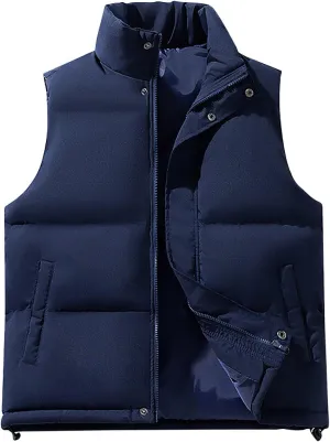 Men's Winter Lightweight Puffer Vest Big And Tall Sleeveless Down Jacket Casual Stand Collar Warm Outwear Vest Coat