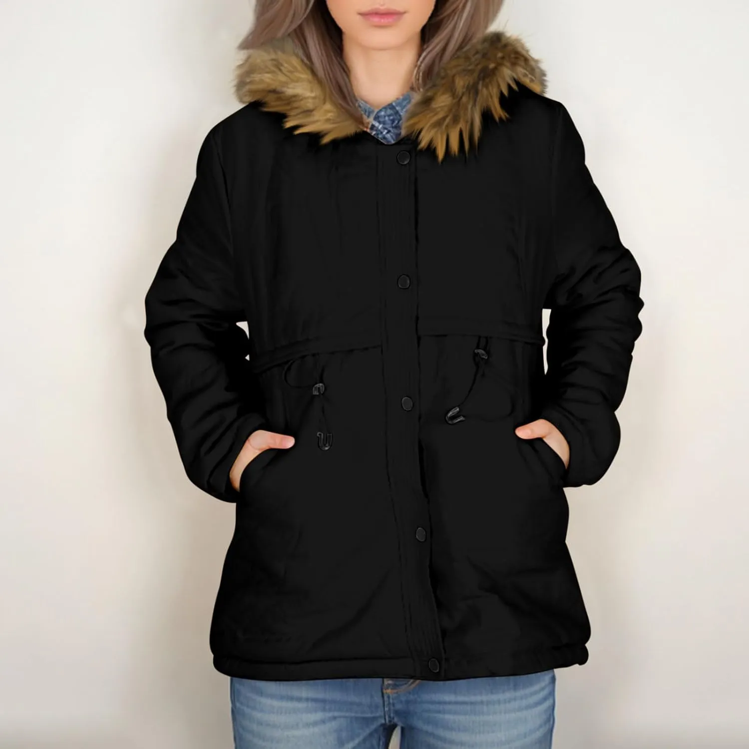 Parkas for Women Winter Warm Down Jackets Long Quilted Coat Casual Puffer Jacket Zip Up Thicken Outwear with Fur Hood