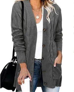Plus Size Sweaters for Women Chunky Knitted Cardigan Sweaters Casual Long Sleeve Button Down Outwear with Pockets