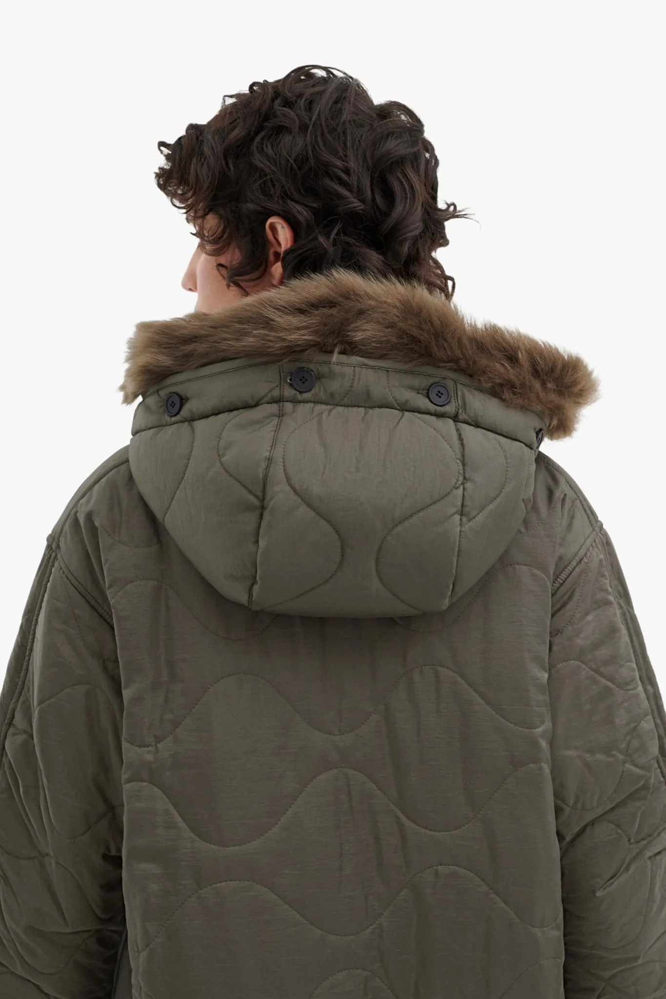 Quilt Hood Shearling Trim - Fuchsia / Dark Olive