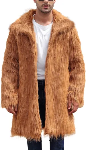 QWENTMTNTY Men's Stylish Fur Coat Winter Fluffy Faux Mink Thick Cardigan Jackets Shearling Lined Lightweight Coats Overcoat