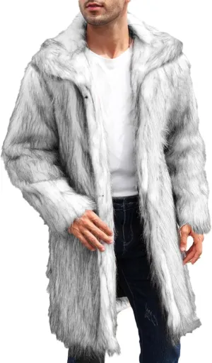 QWENTMTNTY Men's Stylish Fur Coat Winter Fluffy Faux Mink Thick Cardigan Jackets Shearling Lined Lightweight Coats Overcoat