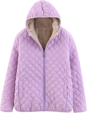SHAOBGE Wool for Women Womens Fashion Casual Check Fleece Hooded Solid Color Long Sleeve Loose Warm Cotton Coat Coats