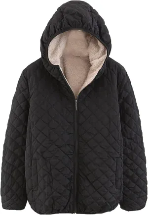 SHAOBGE Wool for Women Womens Fashion Casual Check Fleece Hooded Solid Color Long Sleeve Loose Warm Cotton Coat Coats