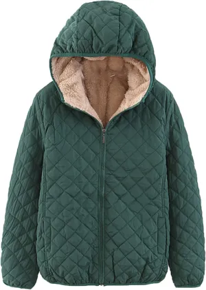 SHAOBGE Wool for Women Womens Fashion Casual Check Fleece Hooded Solid Color Long Sleeve Loose Warm Cotton Coat Coats