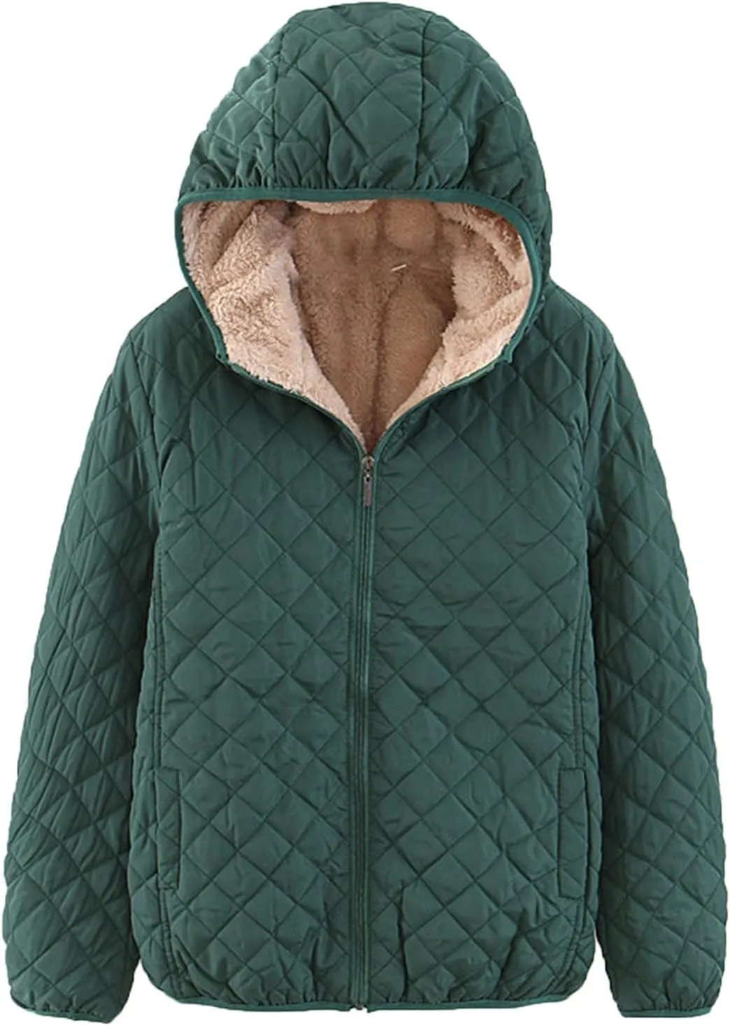 SHAOBGE Wool for Women Womens Fashion Casual Check Fleece Hooded Solid Color Long Sleeve Loose Warm Cotton Coat Coats