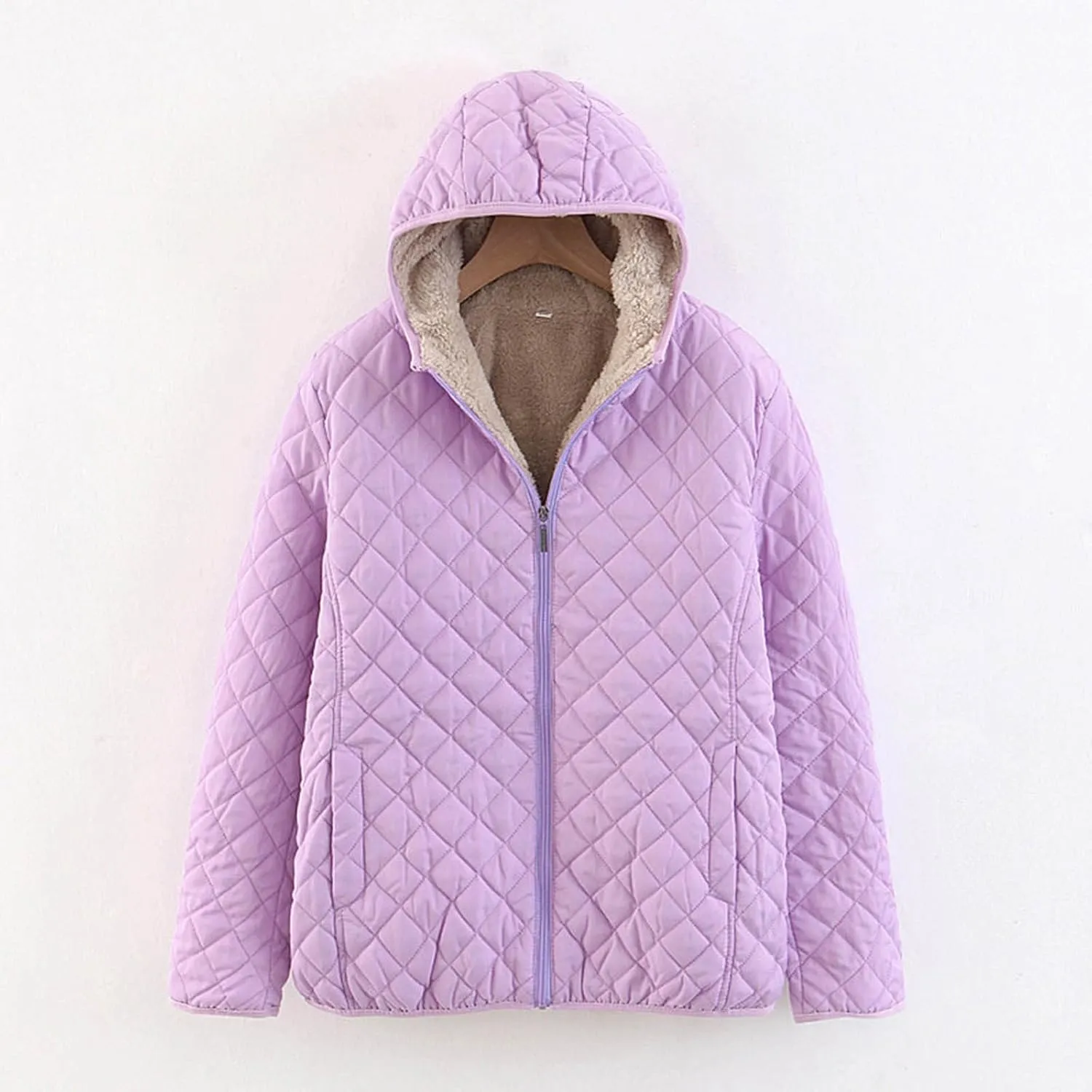 SHAOBGE Wool for Women Womens Fashion Casual Check Fleece Hooded Solid Color Long Sleeve Loose Warm Cotton Coat Coats
