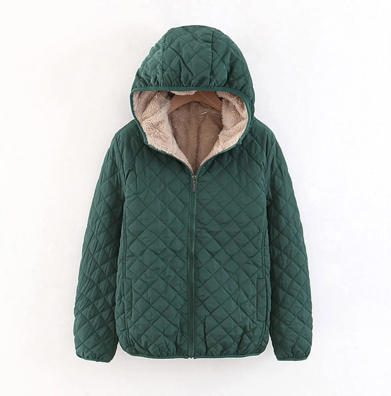 SHAOBGE Wool for Women Womens Fashion Casual Check Fleece Hooded Solid Color Long Sleeve Loose Warm Cotton Coat Coats