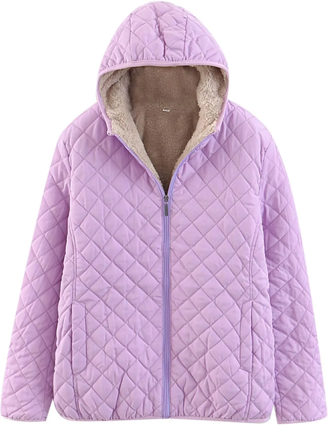 SHAOBGE Wool for Women Womens Fashion Casual Check Fleece Hooded Solid Color Long Sleeve Loose Warm Cotton Coat Coats