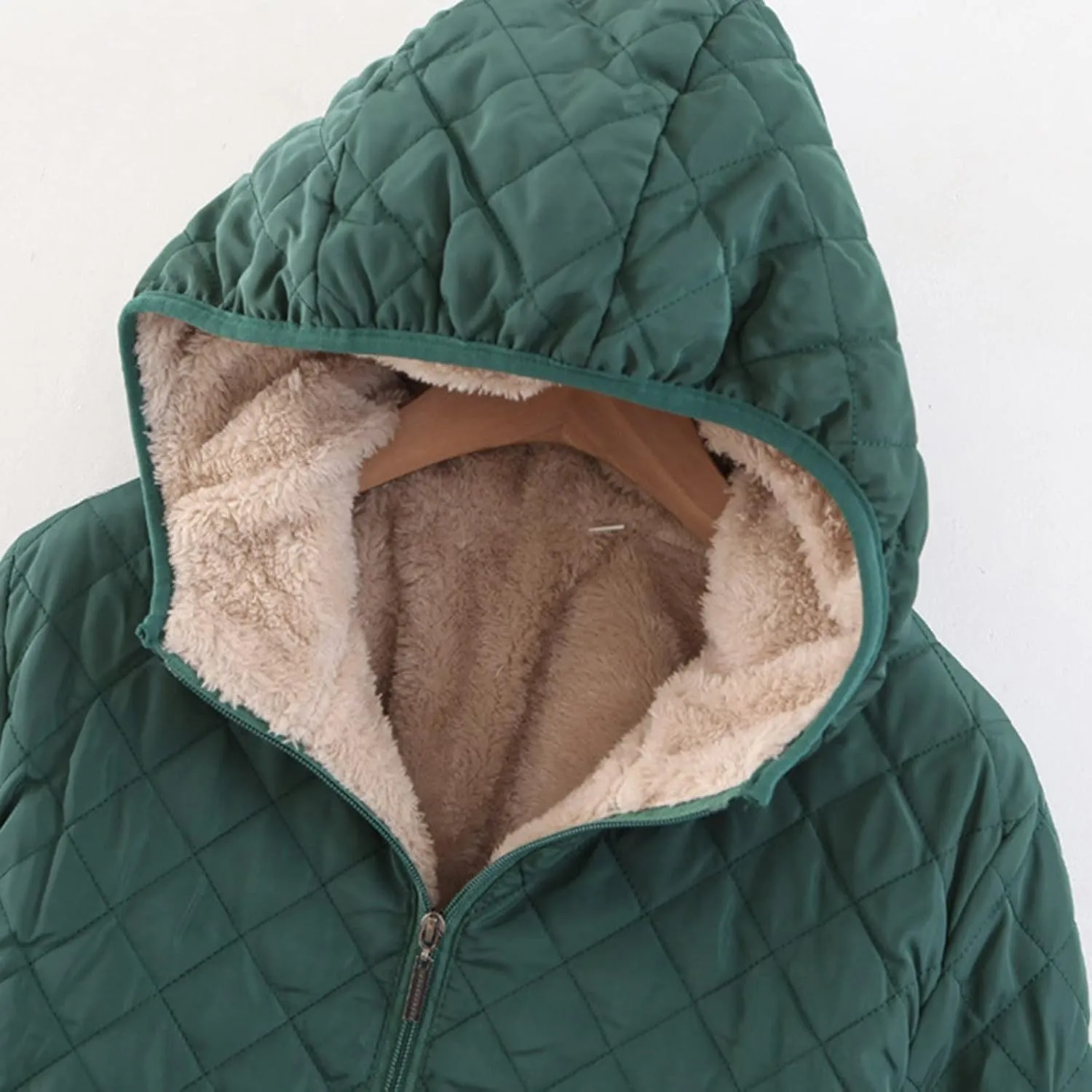 SHAOBGE Wool for Women Womens Fashion Casual Check Fleece Hooded Solid Color Long Sleeve Loose Warm Cotton Coat Coats